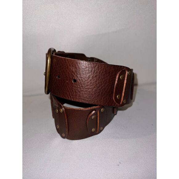 BANANA REPUBLIC Women's Size S Brown Genuine Leather Wide Panel Studded Belt - Picture 4 of 6